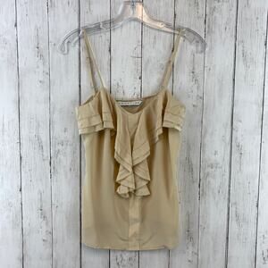 Trina Turk Beige Crepe Silk Ruffled Front Semi-Sheer Tank Top Cami Size X-Small